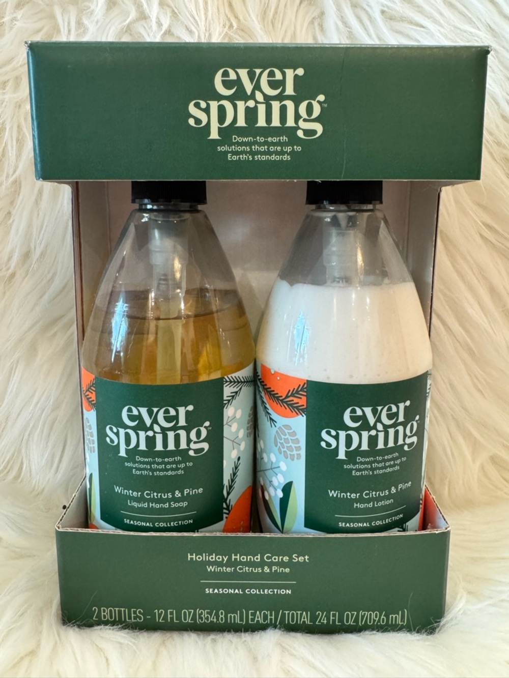 Ever Spring Winter Citrus & Pine Hand Soap & Lotion Set Holiday Care Set NEW